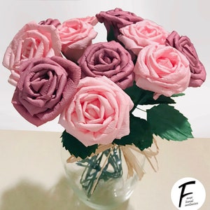 DIY Paper Flower Kit: 3 Rose Bouquet Set of 6 Flowers Gift For Loved One Home Decor Kid Friendly Craft Kit image 1