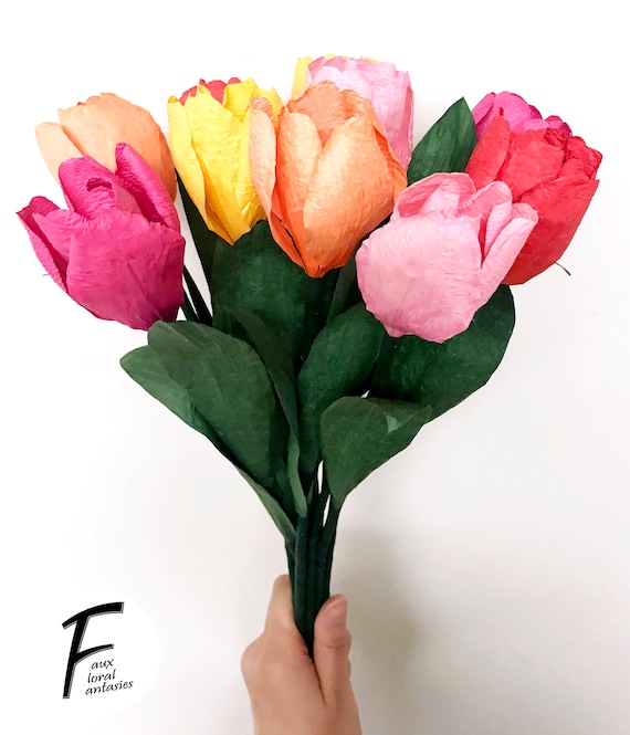 DIY Paper Flower Kit:  Tulip Bouquet（5 Colors）| Set of 10 Flowers | Gift For Loved One | Home Decor | Kid Friendly Craft Kit