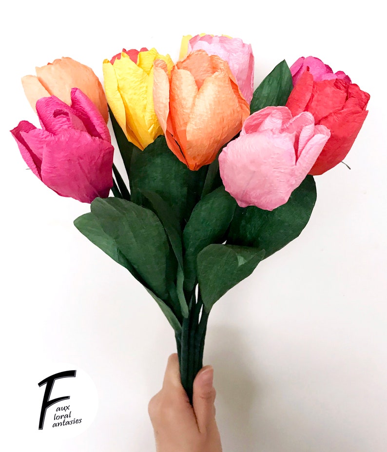 DIY Paper Flower Kit: Tulip Bouquet（5 Colors）| Set of 10 Flowers | Gift For Loved One | Home Decor | Kid Friendly Craft Kit image 1