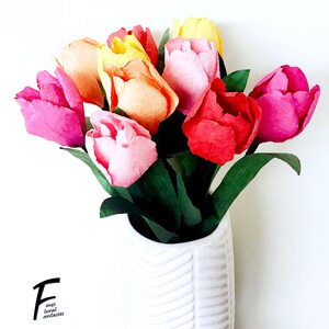 DIY Paper Flower Kit: Tulip Bouquet（5 Colors）| Set of 10 Flowers | Gift For Loved One | Home Decor | Kid Friendly Craft Kit image 2