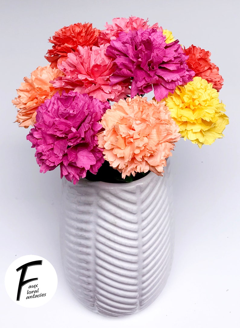 DIY Paper Flower Kit: Carnation Bouquet（5 Colors）| Set of 10 Flowers | Gift For Loved One | Home Decor | Kid Friendly Craft Kit image 1