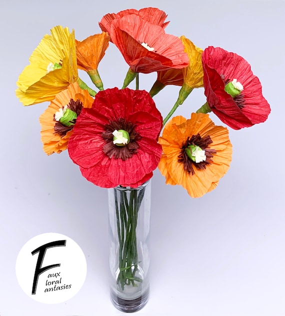 DIY Paper Flower Kit:  Poppy Bouquet（4 Colors）| Set of 10 Flowers | Gift For Loved One | Home Decor | Kid Friendly Craft Kit