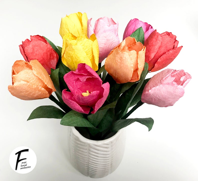 DIY Paper Flower Kit: Tulip Bouquet（5 Colors）| Set of 10 Flowers | Gift For Loved One | Home Decor | Kid Friendly Craft Kit image 3