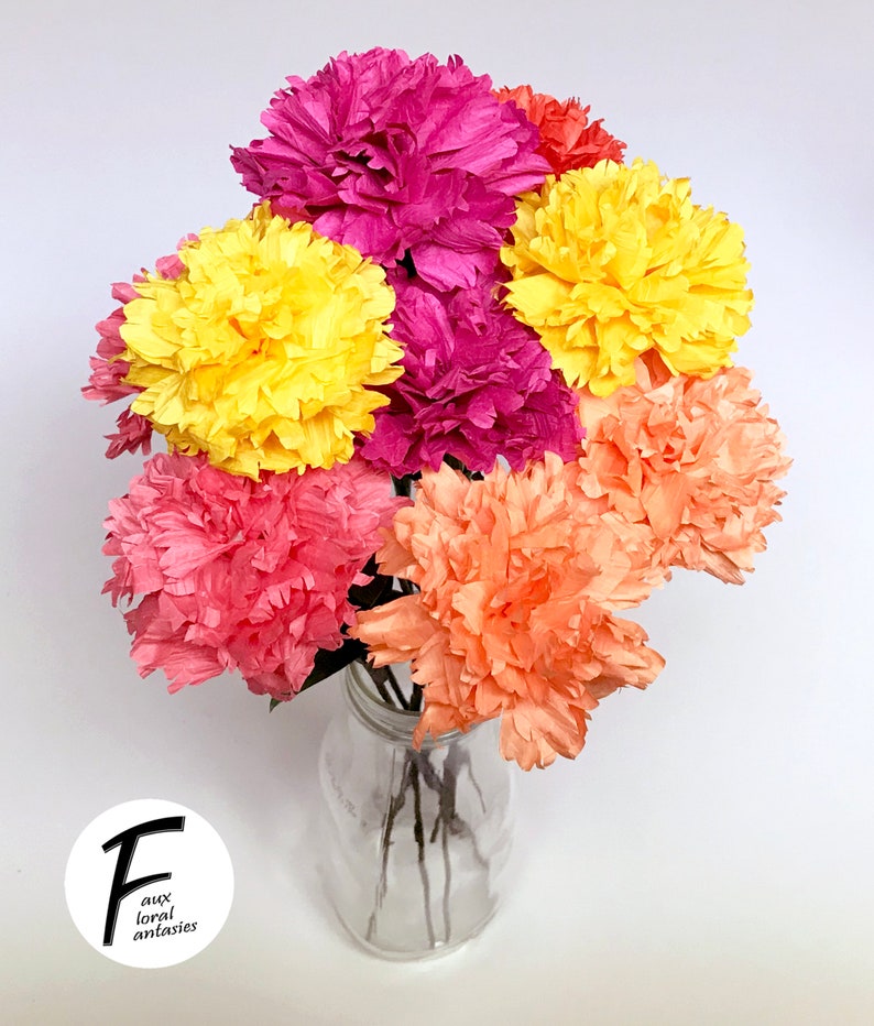 DIY Paper Flower Kit: Carnation Bouquet（5 Colors）| Set of 10 Flowers | Gift For Loved One | Home Decor | Kid Friendly Craft Kit image 5