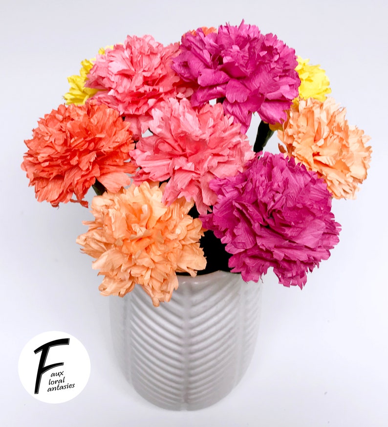 DIY Paper Flower Kit: Carnation Bouquet（5 Colors）| Set of 10 Flowers | Gift For Loved One | Home Decor | Kid Friendly Craft Kit image 4