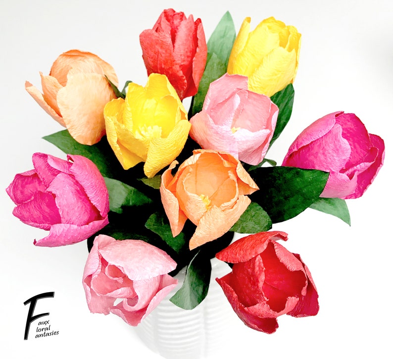 DIY Paper Flower Kit: Tulip Bouquet（5 Colors）| Set of 10 Flowers | Gift For Loved One | Home Decor | Kid Friendly Craft Kit image 4