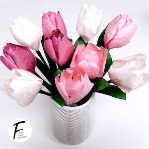 DIY Papierblumen Kit: Tulpenstrauß (3 Farben) | 10er Set Blumen | Geschenk für geliebte | Wohnkultur | Kinderfreundliches Bastelset