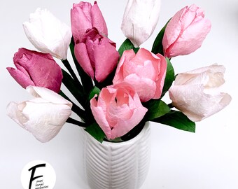 DIY Paper Flower Kit:  Tulip Bouquet（3 Colors）| Set of 10 Flowers | Gift For Loved One | Home Decor | Kid Friendly Craft Kit