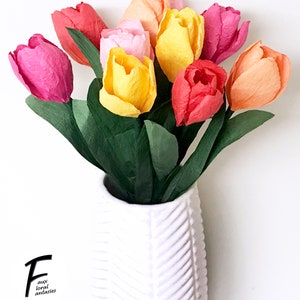 DIY Paper Flower Kit: Tulip Bouquet（5 Colors）| Set of 10 Flowers | Gift For Loved One | Home Decor | Kid Friendly Craft Kit image 5