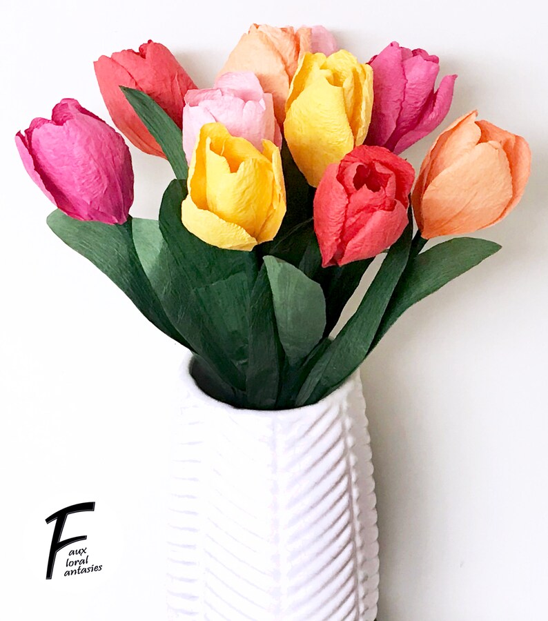 DIY Paper Flower Kit: Tulip Bouquet（5 Colors）| Set of 10 Flowers | Gift For Loved One | Home Decor | Kid Friendly Craft Kit image 5