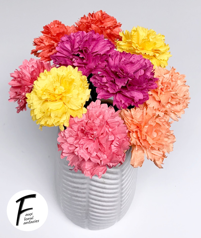 DIY Paper Flower Kit: Carnation Bouquet（5 Colors）| Set of 10 Flowers | Gift For Loved One | Home Decor | Kid Friendly Craft Kit image 2