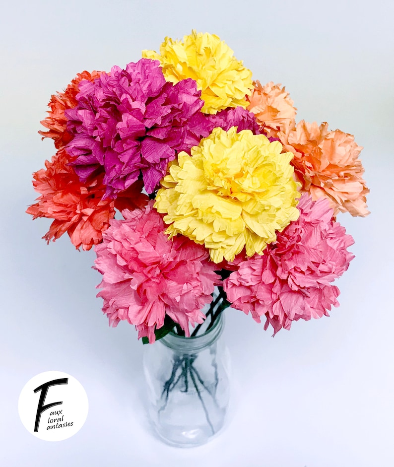 DIY Paper Flower Kit: Carnation Bouquet（5 Colors）| Set of 10 Flowers | Gift For Loved One | Home Decor | Kid Friendly Craft Kit image 3