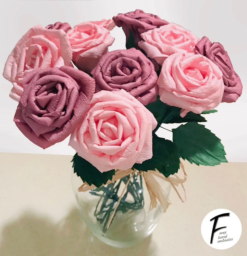 DIY Paper Flower Kit: 3 Rose Bouquet Set of 6 Flowers Gift For Loved One Home Decor Kid Friendly Craft Kit image 1