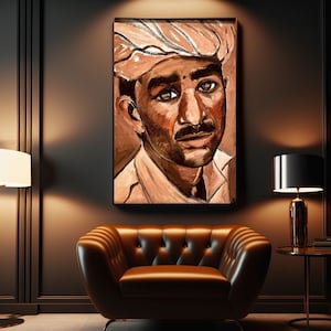 Indian Man Portrait in Turban Canvas Painting, Indian Man Wall Art, Traditional Portrait & Street Hawker, Indian Folk Art, Rajasthani Man