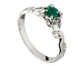Rose and thorn emerald solitaire, emerald engagement ring, white gold emerald ring, emerald leaf ring, white gold ring, dainty solitaire