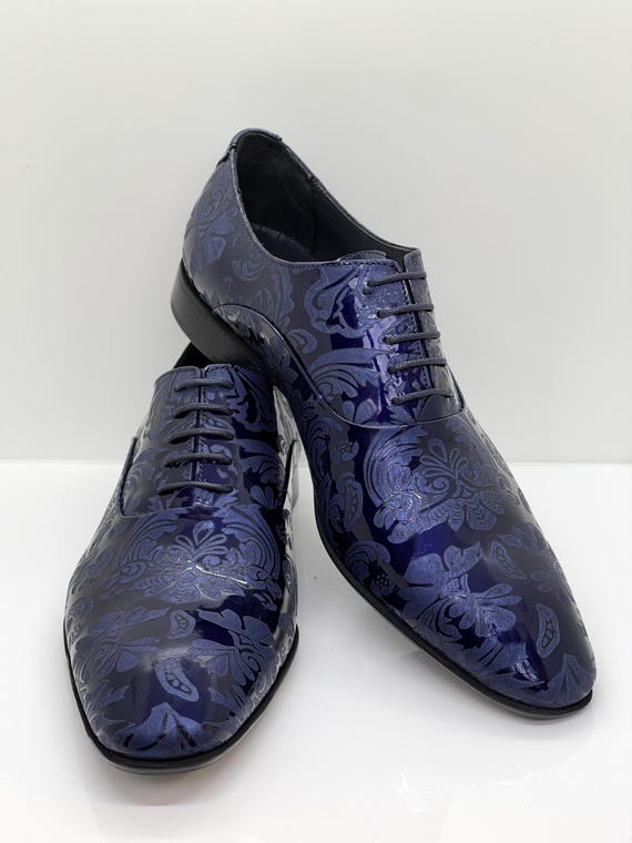 Handgefertigte Herrenschuhe – blau Echtes Leder mit Laserornamenten, elegante Oxfords, Luxus Männerschuhe für Hochzeit & Abendlook