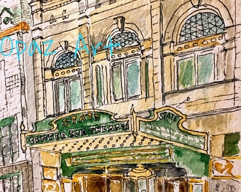 State Theatre  Center For The Arts Easton PA  Watercolor and Ink Giclee Print