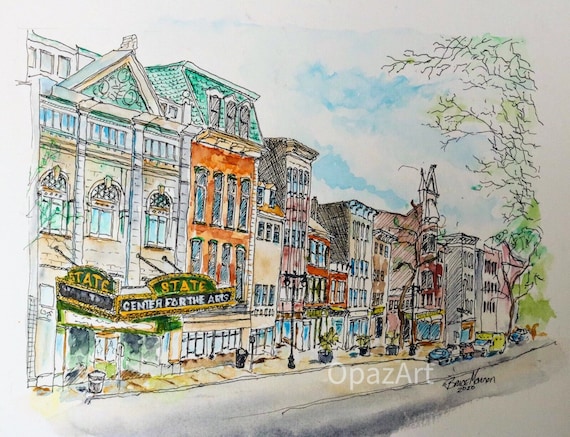 State Theatre Easton PA Watercolor Print: Archival Ink Pen Sketch