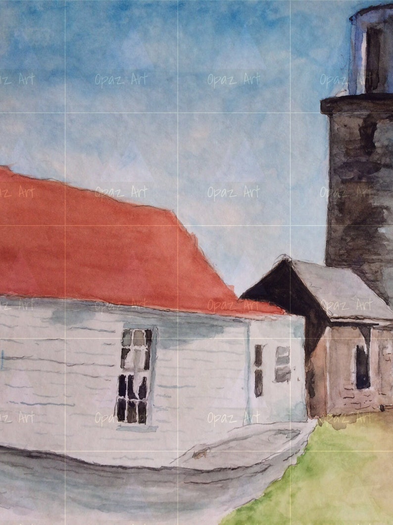 Monhegan Lighthouse architecture,watercolor,print Monhegan Island New England Maine