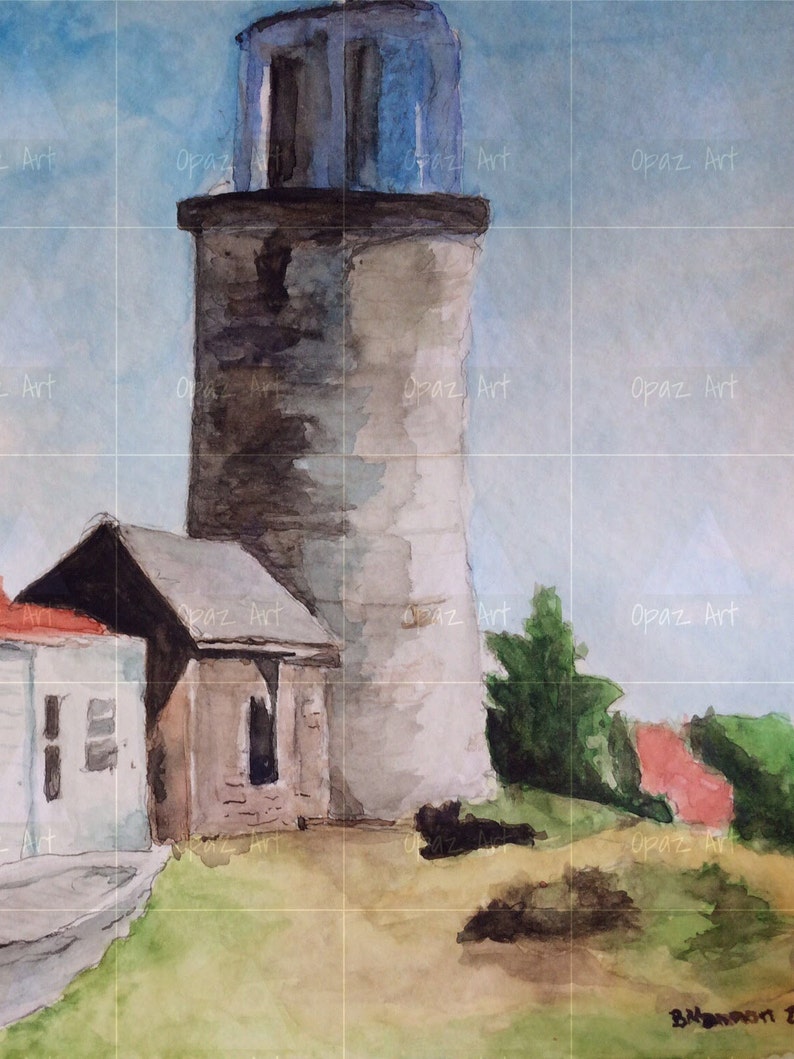 Monhegan Lighthouse architecture,watercolor,print Monhegan Island New England Maine