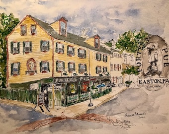 Porters' Pub Easton PA: Watercolor Giclee Print