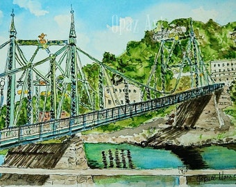 Free Bridge Art Print: Easton PA, & Phillipsburg, NJ Watercolor Painting (Giclee)