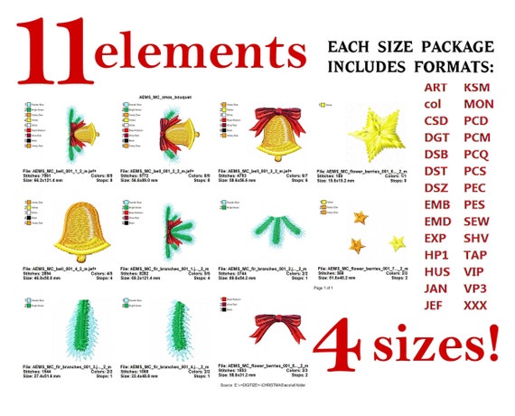 Christmas tree bouquet includes 20 elements for any composition you imagine! Merry Christmas  Embroidery Design 4 SIZES