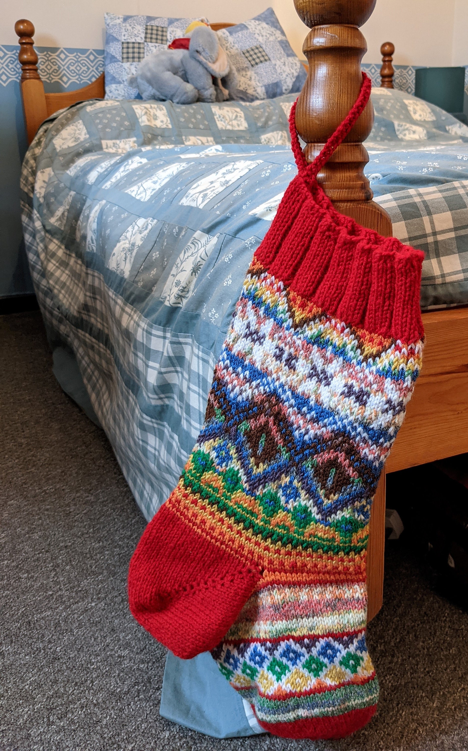 PDF Knitting Pattern Snowflake Christmas Stocking, Rainbow Fair Isle ...