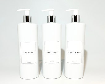 Mrs Hinch Inspired White Bathroom Bottle - Reusable Personalised Dispensers, Shampoo, Conditioner, Body Wash