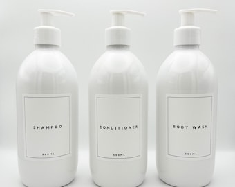 Mrs Hinch Inspired White Bathroom Bottle - Reusable Personalised Dispensers, Shampoo, Conditioner, Body Wash Minimalistic