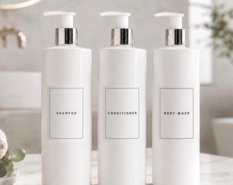 Mrs Hinch Inspired White Bathroom Bottle - Reusable Personalised Dispensers, Shampoo, Conditioner, Body Wash