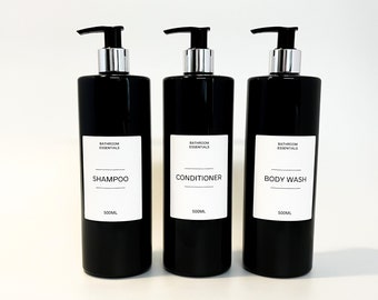 Mrs Hinch Inspired Black Bathroom Bottle - Reusable Personalised Dispensers, Shampoo, Conditioner, Body Wash