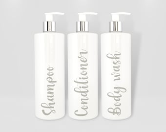Mrs Hinch Inspired White Bathroom Bottle - Reusable Personalised Dispensers, Shampoo, Conditioner, Body Wash