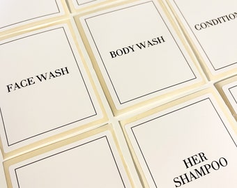 White Waterproof Bathroom Labels Pump Bottle Labels, Shampoo, Conditioner, Body Wash Labels, Jar Labels, Stickers, Personalised Labels