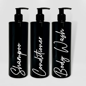 Mrs Hinch Inspired Black Bathroom Bottle With All Black Lid - Reusable Personalised Dispensers, Shampoo, Conditioner, Body Wash