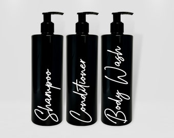 Mrs Hinch Inspired Black Bathroom Bottle With All Black Lid - Reusable Personalised Dispensers, Shampoo, Conditioner, Body Wash