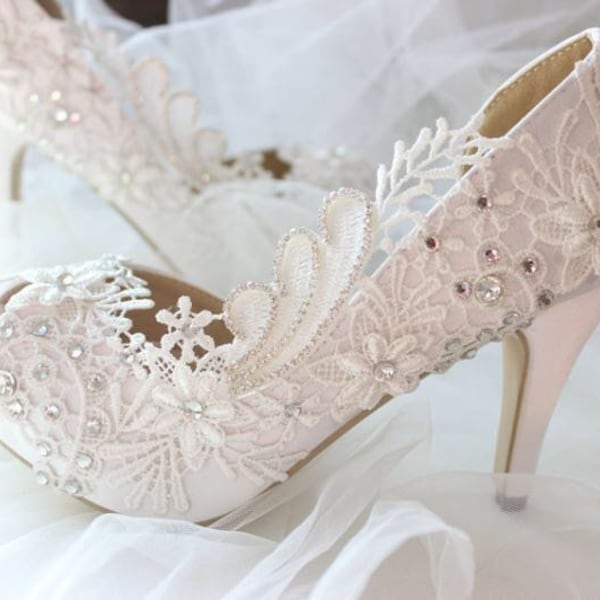 Wedding shoes bridal shoes high heel Satin wedding crystal shoes wedding lace shoes, bride shoes