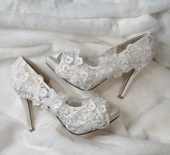 Wedding shoes bridal shoes low heel wedding lace pearl shoes