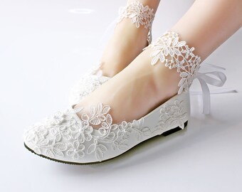 Zapatos de boda zapatos de novia Zapatos planos de perlas de encaje de boda