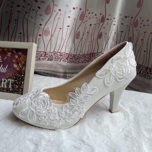 Wedding shoes, bridal shoes, high heel, wedding lace pearl shoes
