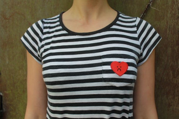 black and white striped shirt with heart