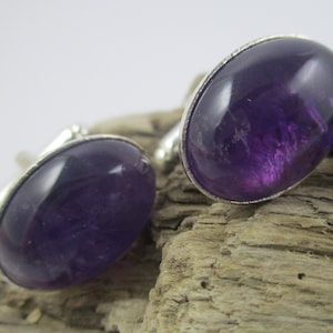Amethyst Oval Cufflinks - February birthday - Birthstone for February - Special gifts for men - Wedding cufflinks - 21 30 40 50 60 birthday