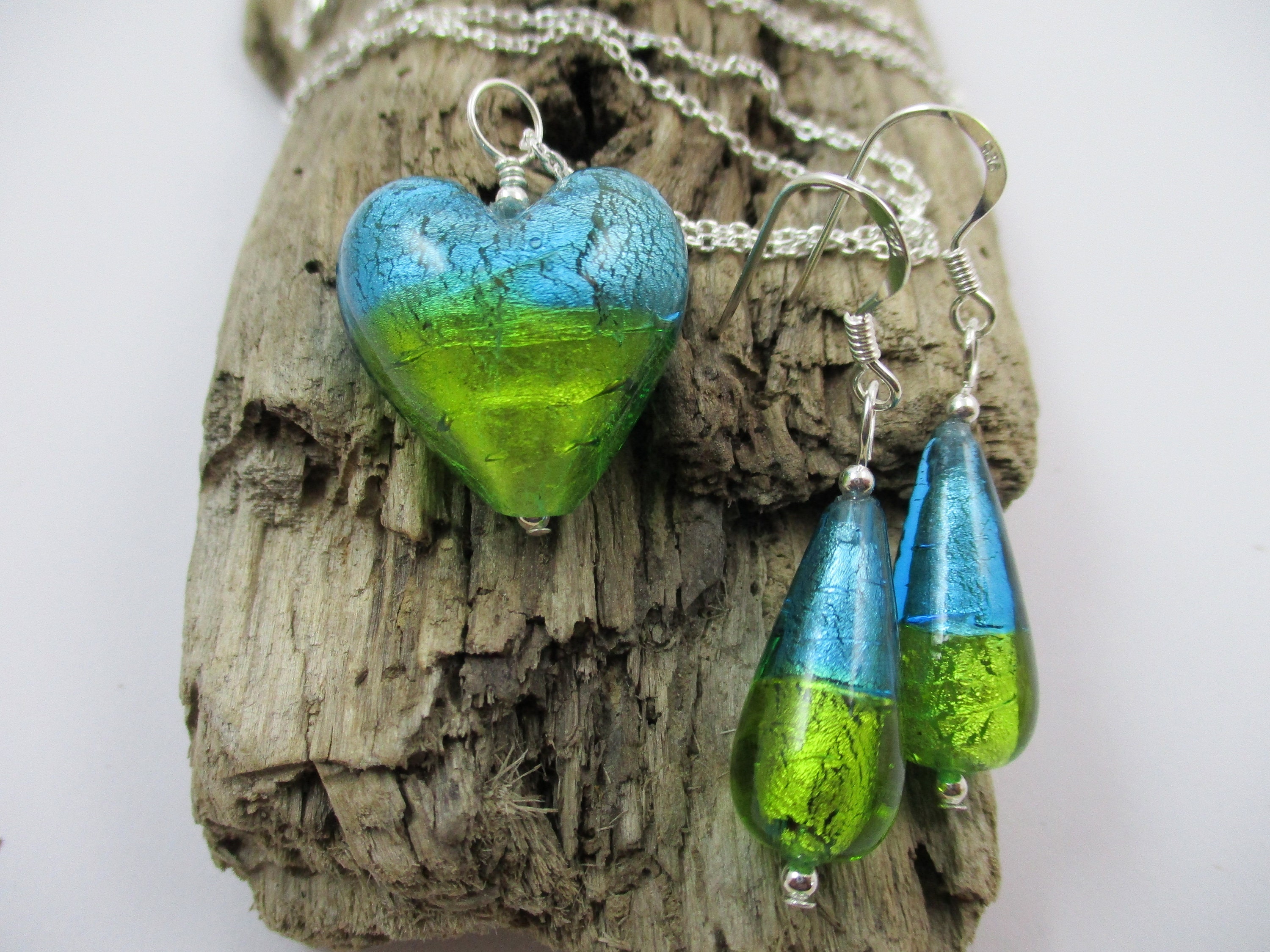 Turquoise and Green Murano Glass Pendant - Special Gift for  display picture 1