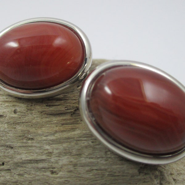 Orange Agate Silver Cufflinks - Special gifts for men - 21 30 40 50 60 birthday - Anniversary present for him - Stocking filler for him