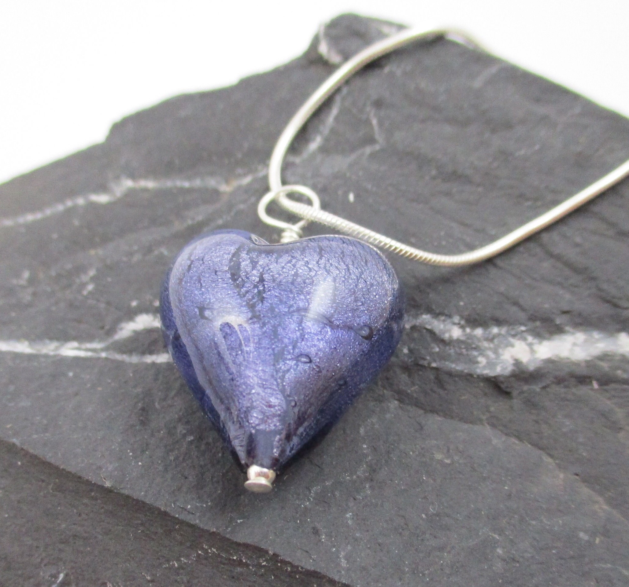 Pendentif Cœur En Verre De Murano Violet - Pièce Unique Artisanale, Sans Emballage