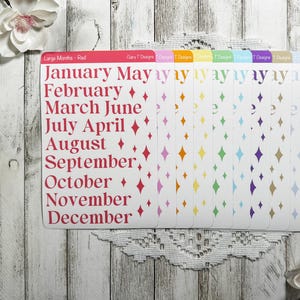 Maanden van het jaar regenboog stickervel, dagboek maandplanner bujo stickers, cadeau voor planner, voor haar, voor penvriend