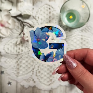 Fragmentos de vidrio holográfico gruesos con pegatinas del alfabeto monograma floral / Elige tu letra favorita