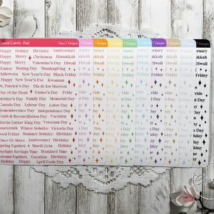Hoja de pegatinas de arcoíris para eventos especiales, pegatinas de bujo para planificador mensual, regalo para planificador, para amigos por correspondencia, pegatinas para eventos especiales festivos