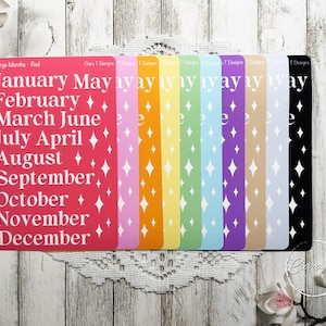 Feuille d'autocollants arc-en-ciel des mois de l'année, autocollants bujo pour agenda mensuel, cadeau pour agenda, pour elle, pour correspondant