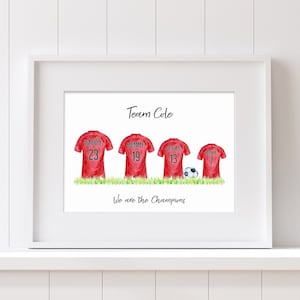 Football Shirt Family Personalised Print - Custom Family Illustration - Football Fan Art - Father&#39;s Day Gift - Family Name Sign - Football